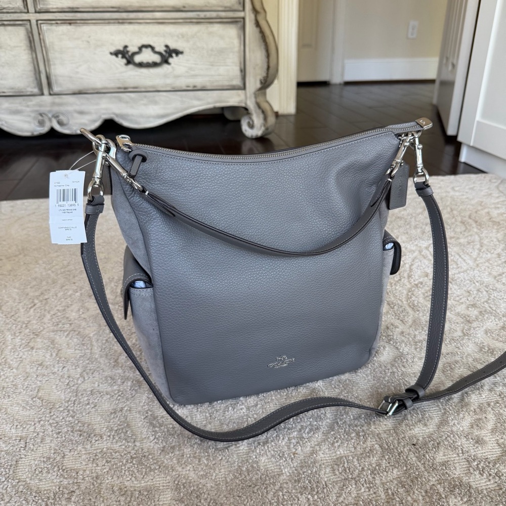 Coach Grey Leather/Suede Shoulder Bag / Two Straps / Defective (look red circle)